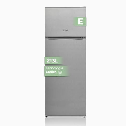 Svan Frigorífico Combi 2 Puertas Inox SF145501EX. Capacidad 213 Litros, Bajo Nivel Sonoro, Eficiencia Energética Clase E