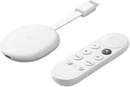 New Google Chromecast mit Google TV 4K Media Streamer, 4K UHD / 60Hz Ausgang, Google Assistant Built-In, Dual-Band Wi-Fi 5, integrierter HDMI-Anschluss, Dolby Atmos Unterstützung, Snow Orginal