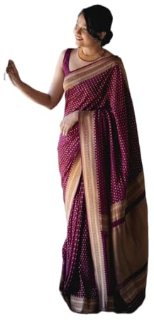 Yashika Sari pour femme Banarasi Kanjivaram en coton et soie avec chemisier non cousu (AZ-YS-OG-PADMA PURPLE)
