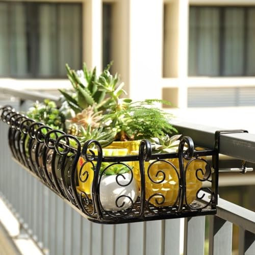Metall Geländer Pflanzgefäß mit Haken Eisen Hängekorb für Pflanzen Balkon Pflanzenhalter mit Zaun Hängendes Design Blumentopf für Terrasse Veranda Gartenzaun Balkon Dekor Outdoor Hängender Pflanzgefäß