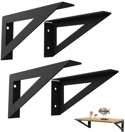 BRATA Hyllfästen 20 cm, svart hyllkonsol 4 st, standard 90 graders hyllfäste, robust triangulär struktur, idealisk för alla inredningar