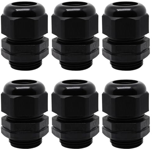 Sydien 6Pcs 3/4 NPT Nylon Cable Gland, Waterproof Cable Pass Through, Cables Gland Waterproof, IP68 Adjustable Lock Nut Strain Relief Cord Grip Joints Nylon with Gaskets (Black)