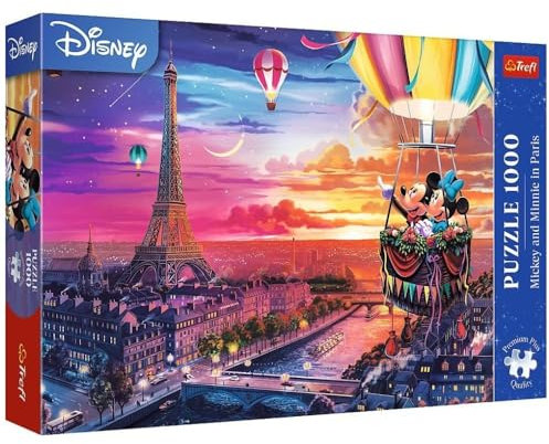 Trefl Premium Plus Quality - Disney Puzzle, Mickey y Minnie en París - 1000 Piezas, Serie de Rompecabezas de Personajes Favoritos, para Adultos y niños a Partir de 14 años