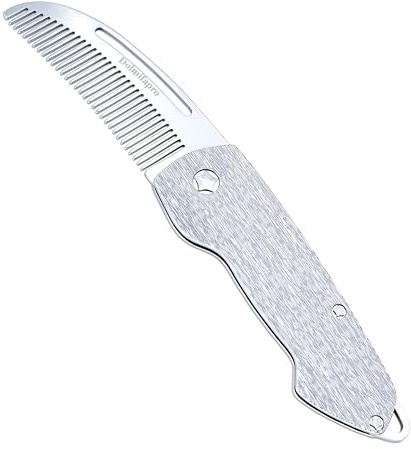 Dolmifapro Small Folding Mustache Comb, Metal Beard Comb for men Pocket Mini Portable Fits In Keychain Anti-Static (Wood Grain)
