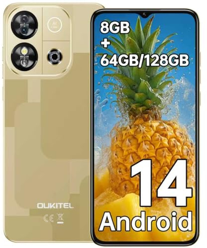 OUKITEL C57S Android 14 Smartphone Ohne Vertrag 4G, 8GB+64GB/128GB Handy Günstig, Octa Core, 6,52 Zoll HD+, 4300mAh Handy Ohne Vertrag, 4G Dreifache SLM Simlockfreie Handys - Gold