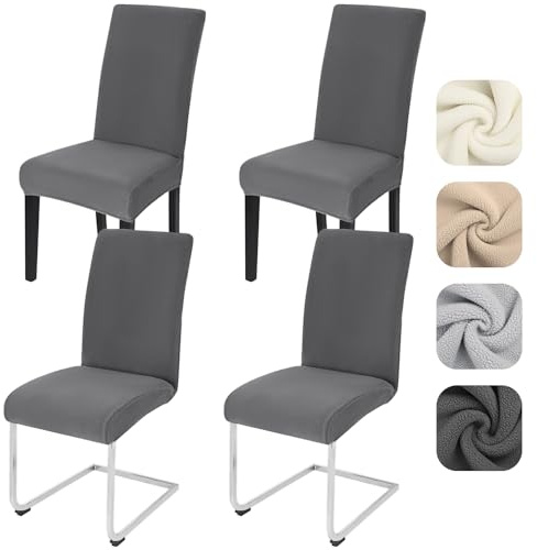 Alishomtll Stuhlhussen 4er Set Stretch Lammwollimitat Stuhlbezug für Schwingstühle Universal Esszimmerstühle Bezug Waschbar Abnehmbar Stühle Schutz für Bankett Hochzeit Restaurant (Dunkelgrau 4pcs)