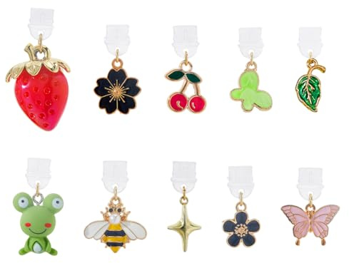DICOSMETIC Lot de 10 bouchons anti-poussière 10 styles de breloques fleurs de type C port de charge charme téléphone portable pendentif bouchon anti-poussière en plastique avec pendentifs animaux pour