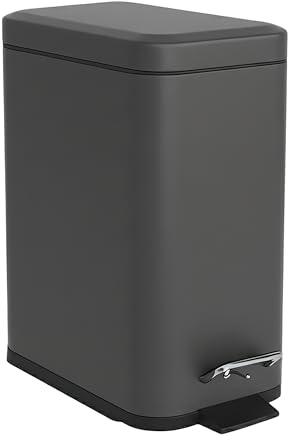 Relaxdays Poubelle de Salle de Bain, 5 l, Seau cosmétique avec Soft-Close, Design Mat, Poubelle à pédale, Gris foncé