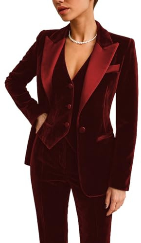 Lot de 3 pantalons en velours pour femme - Blazer de fête formelle - Pour le bureau, le travail