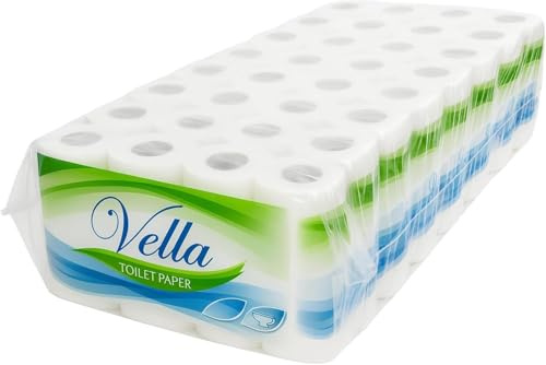 VELLA 64 Rollen Toilettenpapier 3-lagig – Weißes Zellstoff-Klopapier mit 150 Blatt pro Rolle – Weich, Saugstark & Reißfest – Großpackung Haushalt Gewerbe