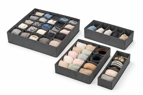 Set 4 Organizer per Cassetti in Tessuto - Divisori Salvaspazio per Intimo, Calzini, Reggiseni e Accessori - Scatole Organizzatrici Pieghevoli per Armadio, Comò e Cassettiere - Organizzatore Biancheria