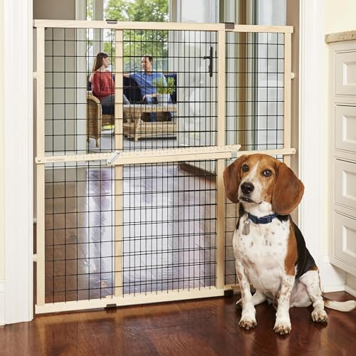 MYPET North States Extra Tall & Wide Wire Mesh Dog Gate: 29.5-48 Wide, 37 Tall, Natural Finish, Made in USA
