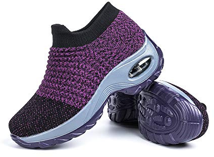 Hitmars Baskets pour Femme Légère Marche Course à Pied Sports Gym Coussin d'air Casual Confortable 2-Violette (36EU)