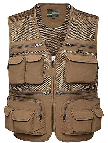 Lentta Men's Fishing Vest Summer Outdoor Lightweight Work Photo Vest 16 Pockets(MeshKhaki-XXL)