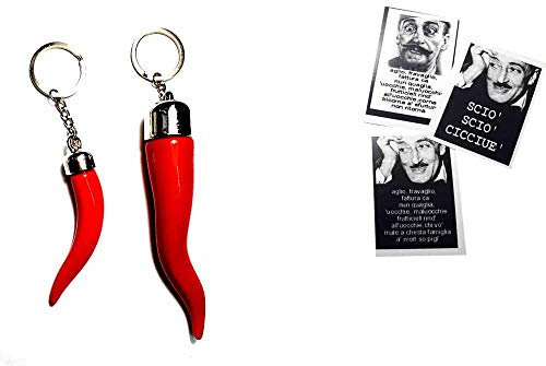 artigianale Sie erhalten 2 Schlüsselanhänger mit Horn 9 und 13 cm, Metall und Horn aus Kunststoff, Glücksbringer, Horn, Amulett, Horn Charms, Lucky Gobbo, Neapoletan, Geschenkkarte