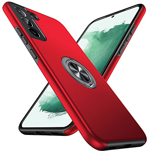 Anqrp Hiddenian Serier Hülle für Samsung Galaxy S22, [Eingebetteter Ständer] [Wärmeableitung] Schwerlast Mehrschichtig Schutzstoßstange Schutzhülle für Samsung S22 (6,1 Zoll), Rot