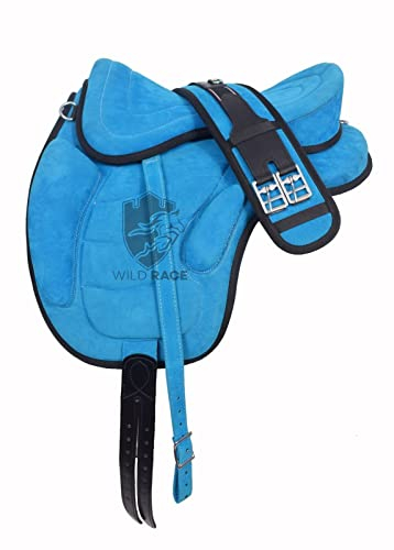 WILD RACE Treeless Freemax Fully Suede All Purpose Horse Saddles (Various Colour and Size) (18, Turquoise)
