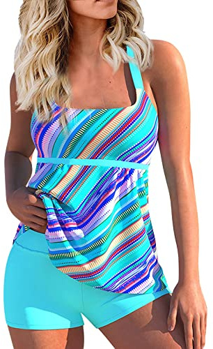Maillot de Bain Deux pièces pour Femmes Maillot de Bain Tankini Vintage imprimé hawaïen et Short de Bain Taille Haute 2 Pieces