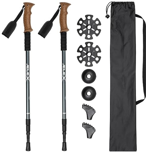 JELEX Nature - Bastoni telescopici per nordic walking regolabili, con diversi accessori per attività all'aperto, bastoncini da trekking ultraleggeri con tecnologia antishock (blu Premium)