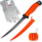 FINN Outdoors Filetiermesser Set Edelstahl Angelmesser, Fischmesser, Küchenmesser, Ausbeinmesser mit 2in1 Messerschärfer, scharfes Messer zum Angeln & Filetieren, Schnittschutzhandschuhe (orange)