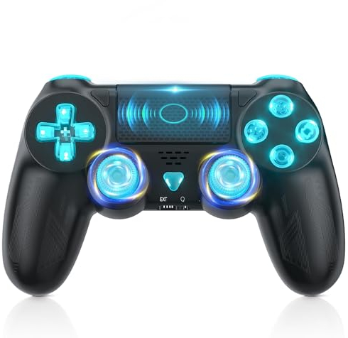 Bonacell RGB Wireless Controller für Ps4, Dual Vibration Kabellose Gamepad mit Turbo und 3.5mm Audio Jack/LED/Touch Pad für P4/Pro/Slim/Pc