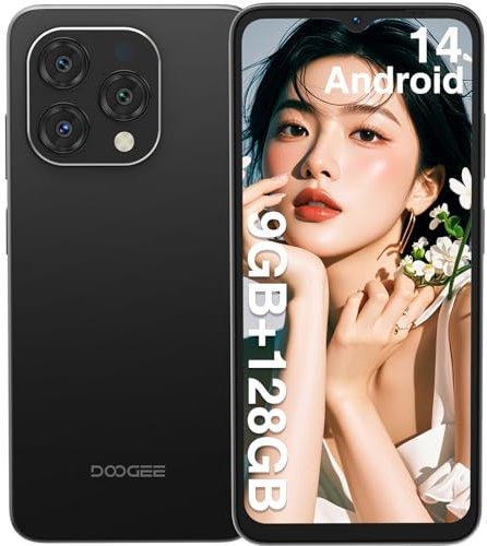 DOOGEE N55 Teléfono Móvil 6,56 Pulgadas HD+ 90Hz, Android 14 Smartphone con 9GB RAM + 128GB ROM, Octa-Core Telefonos Moviles Libres, Telefono Dual 4G Nano SIM, 5150mAh, Desbloqueo Facial, Negro