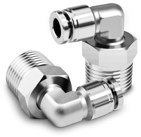 TAILONZ PNEUMATIC Raccordi a gomito in acciaio inox 304 filettatura maschio 4 mm OD guaina x 1/4 BSP push-in PL4-02 (confezione da 2)