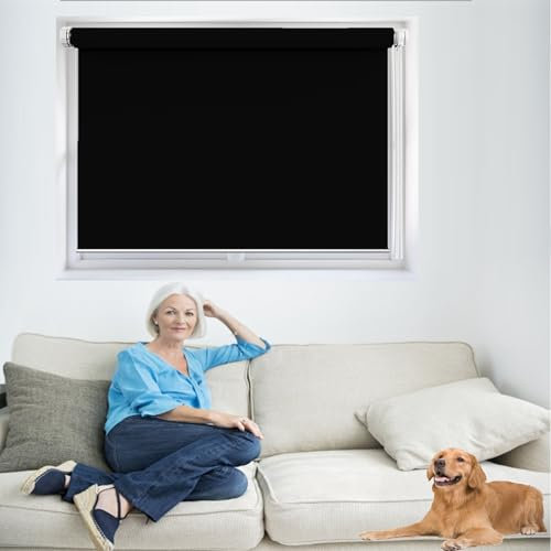 Fensterrollo Rollo 90 x 170 cm Hitzeschutz, Sichtschutz, Ohne Bohren Ohne Bohren Seitenzugrollo für Fenster Und Tür, Schwarz