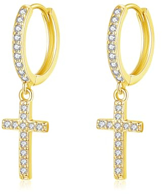 Loutade Ohrringe Silber 925 für Damen Mädchen, 925 Sterling Silber Creolen | Creolen Silber 925 mit Wassertropfen / Kreuz / Rechteck Anhänger, Hypoallergen CZ Leichte Ohrringe Silber Hängend
