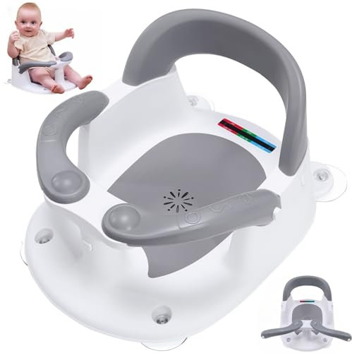 MAIKKB Baby Bath Seat 6 Months Plus,Sit Up Bath Seat with Temperature Alert,Baby Bath Chair for Babies 6 Months+,Baby Bath Support Toddler Bath tub seat with Open Backrest+4 Suction Cup Grey