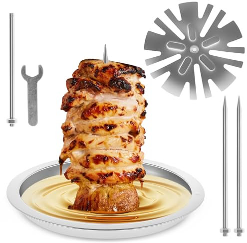 Harupink Pincho vertical, parrilla vertical de acero inoxidable, pincho para barbacoa, 2 en 1, con soporte para patas de pollo y bandeja de goteo, para pavo, pollo, carne, kebab