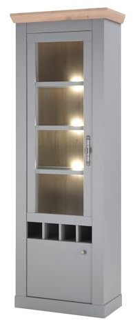 Furn.Design Vitrine in grau und Artisan Eiche, Landhaus Vitrinenschrank 71 x 201 cm, Rideau