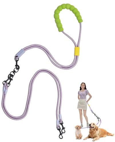 Double Dog Leash No Tangle, Adjustable Split Leads Dual Pet Walking Leash with Comfortable Padded Handle for Two Dogs, Hands - Free Dual Leashes for Small/Medium Pets (Purple, Double Leashes)