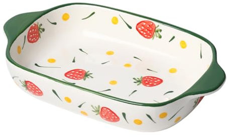 Dxcaicc Lasagneschale Porzellan Verdickt 0,4cm Verdickte Schüsselwand Bunte Vier-Jahreszeiten-Blumenfarbe Glasur Glatt Doppelohrgriff Stabil Zum Halten des Backblechs,Grün