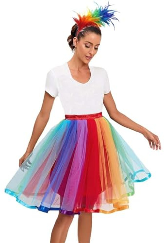 Damen Tutu Klassisch Rock,Tüllrock Bunt Ballett Petticoat Unterrock Tütü Rock Tutu Röcke Tüll,Vintage Ballet Elastisch Tanzrock Tanzkleid Ballkleid Kurz Karneval Kostüm Fasching Kostüm