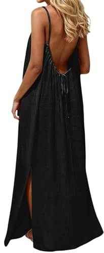 Vestido Camisero sin Espalda de Color Liso para Mujer, Vestidos Camisero Informal sin Espalda, Vestido de casa sin Espaldas