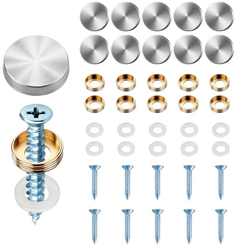 10 Sets Stainless Steel 16mm Mirror Screws with Caps - Silver Screw Head Covers for Glass Mirrors, Furniture & DIY Fittings (Chrome Caps)