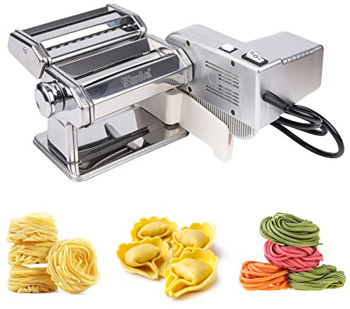 Shule Electric ravioli pasta maker with motor, automatic pasta machine with hand crank and multifunctional rollers