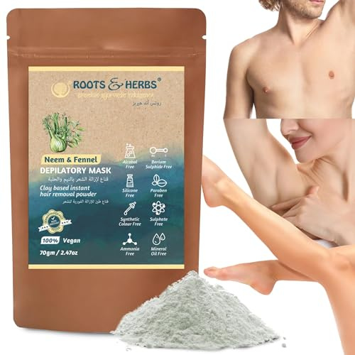 Roots and Herbs Neem and Fennel Depilatory Ubtan for Hair Removal- Hands, Legs, Underarms, Bikini Area