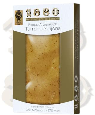 1880 - Bloque Artesano de Turrón de Jijona, Ingredientes Nobles, Textura Cremosa, Calidad Suprema, Denominación de Origen, Receta del Siglo XV, Turrón Tradicional Sin Gluten, Almendra, 220g