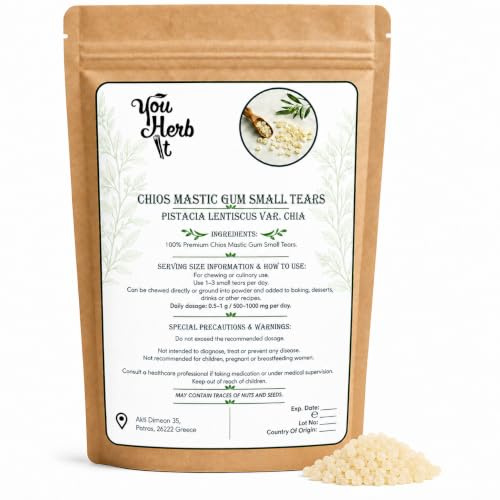 YouHerbIt Griechisches Chios Mastixharz (Masticha) Kleine Tränen (125g) | 100% authentisches Mastix-Kaugummi aus Pistacia Lentiscus-Harz, geeignet zum Kauen und für traditionelle Rezepte.