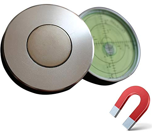 magnético, Nivel de burbuja grande de metal, grados, circular, nivel de superficie - recubrimiento de metal, ojo de toro, redondo, 60mm diámetro, Verde/Plata