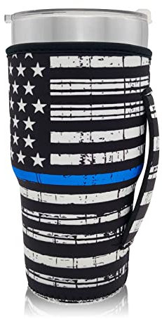 Portabicchieri riutilizzabili in neoprene, isolati e isolanti, ideali per bicchieri da 88-907 ml, Trenta Starbucks, ciambelle Dunkin grandi (solo manicotti per tazze) Black American Flag