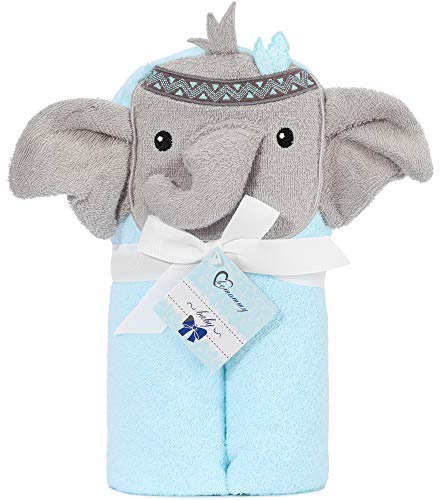 Be Mammy Asciugamano con Cappuccio 100% Cotone Neonato e Bimbo 95cm x 95cm BE20-272-BBL (Blu - Elefante)