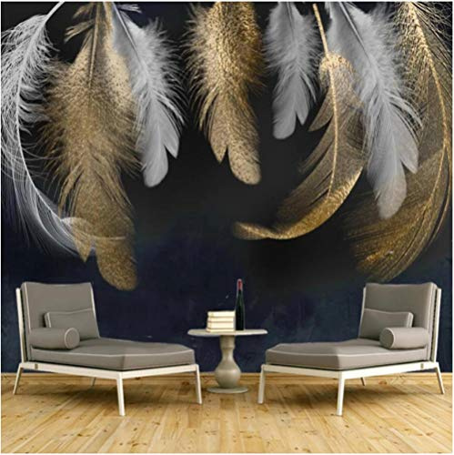 Wallpaper Wandbild Goldene Weiße Feder 3D Design Tapete Fototapeten Vlies Tapeten Vliestapete Wandtapete Moderne Dschungel Wandbild 350cmx250cm