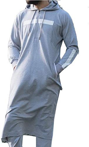 GaoYunQin Robes Ethniques pour Hommes, Manche Longue Robe Ethnique, Chemise Musulmane Lâche Casual Vintage a Capuche Robe Vêtements D'intérieur Pyjama Lâche (Color : Gray, Size : XL)
