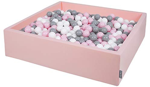 KiddyMoon Großes Bällebad Quadrat 120 x 120 x 30 cm mit 300 Bällen 7 cm Weiches und Sicheres Spielzeug Ballgrube Abnehmbarer Bezug Waschbar