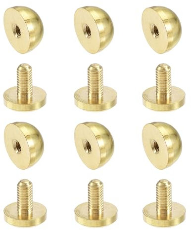 sourcing map 6 Sets Runde Nieten 12x7mm Taschenfüße Hohlnieten Pilznieten Metallnieten Leder Nieten Metall Nieten Bolzen Geldbörse Handtasche Bodennägel für Taschen Massivem Messing