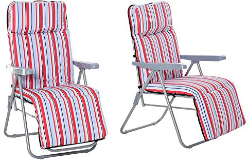Outsunny Liegestuhl 2er-Set Klappbar Kissen Rot 60 x 75 x 65-102 cm Garten