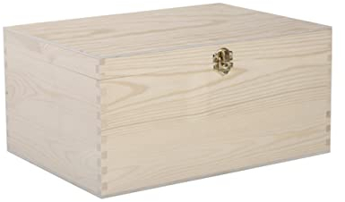 green leaves Natural Finish Wooden Storage Box DIY Crate With Hinged Lid And Locking Clasp (Medium)